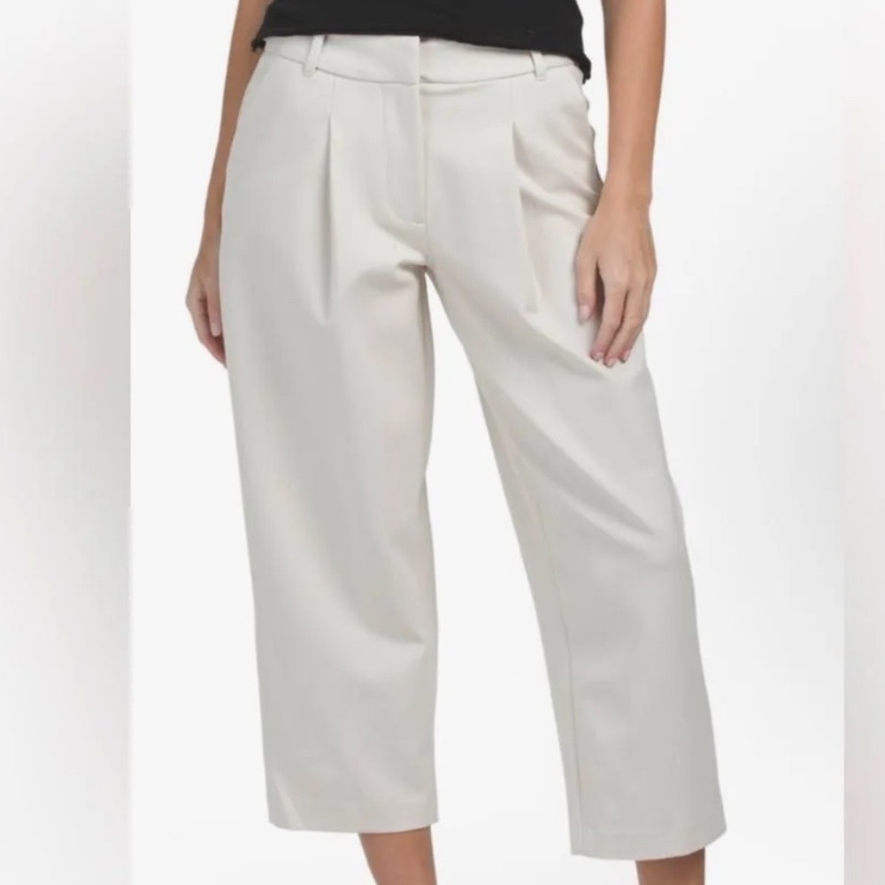 House of Harlow 1960 Pleated High Waisted Loose Fit Tapered Trouser Ecru Med NWT